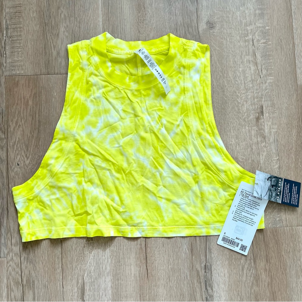 Lululemon All‎ Yours Cropped Cotton Tank Top Tie Dye Eccentric Lime Size 4 NWT - Picture 3 of 5